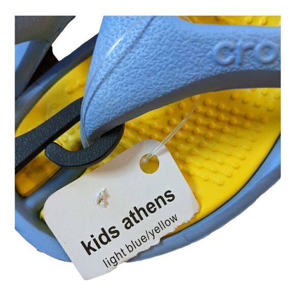 NWT Kids Crocs Flip Flop Sandals, Size 8/9, Yellow Blue - Picture 3 of 6